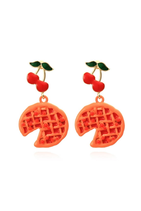 Pizza Earrings for Women, Cute Fruit Cherry Earrings, Cute Food Pizza Dangle Earrings Hypoallergenic, Green Leaf Cherry Drop Earrings, 3D Pizza Earrings Studs