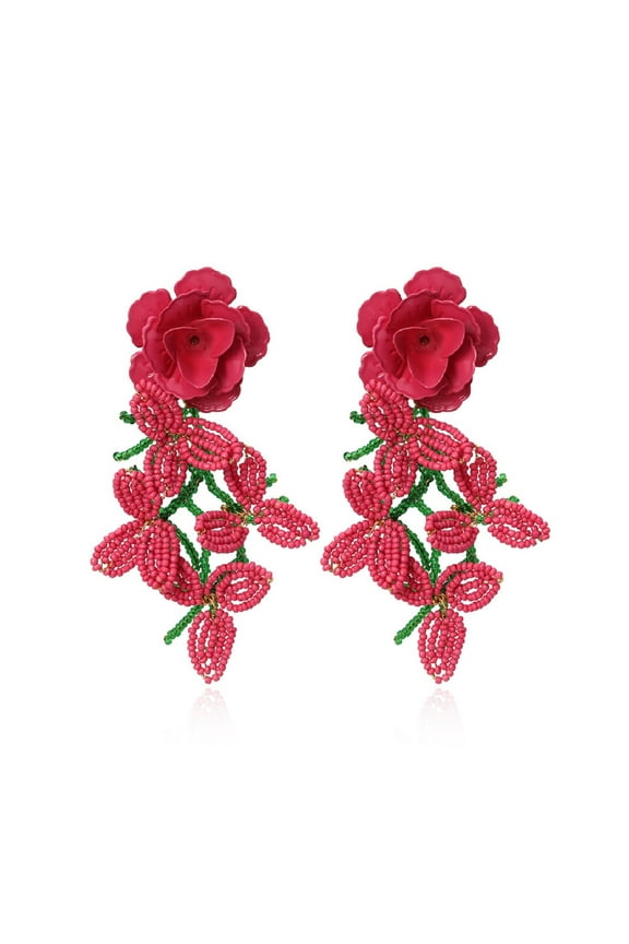 Plant Flower Earrings for Women, Braided Flower Tassel Earrings, Beaded Flower Floral Statement Dangle Earrings Hypoallergenic, Cute Flower Leaf Cluster Bohemian Flower Petal Earrings