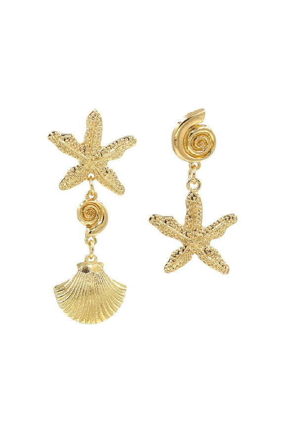 Starfish Statement Earrings for Women, Seashell Earrings, Sea Shell Conch Dangle Earrings Hypoallergenic, Cute Starfish Shell Drop Earrings, Cowrie Shell Earrings Studs