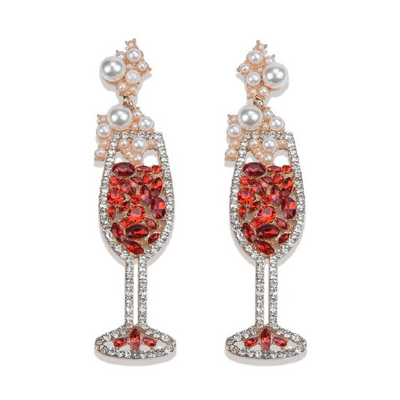 LongcreekX Wine Glass Earrings for Women, Cute Wine Earrings, Beaded Champagne Wine Glass Dangle Earrings Hypoallergenic, Pearl Wineglass Drop Earrings, Red Wine Glass Earrings Studs