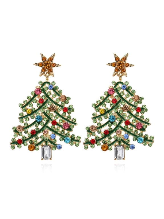 Xmas Tree Earrings for Women, Colorful Christmas Tree Statement Earrings, Cute Star Snowflake Christmas Tree Dangle Earrings Hypoallergenic, Bohemian Flower Tree Earrings