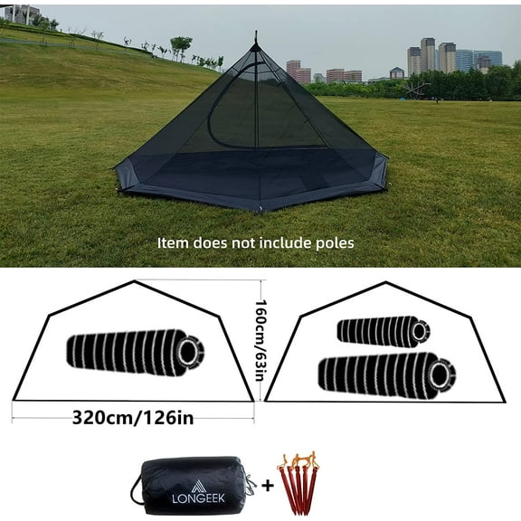 Longeek 2-4 Person Camping Tent 4 Seasons Backpacking Ultralight Easy Up Hot Teepee - Black