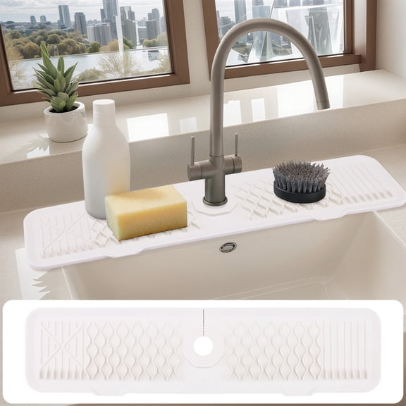 Longer Faucet Mat for Kitchen Sink Splash Guard, Kitchen Sink Mat, Kitchen Sink Splash Guard, Kitchen Sink Area Behind Faucet Mat Beige 24.0*5.7 inch