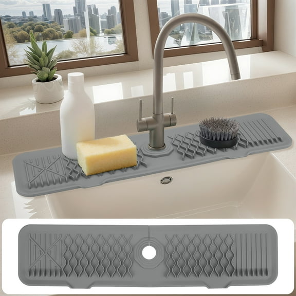 Longer Faucet Mat for Kitchen Sink Splash Guard, Kitchen Sink Mat, Kitchen Sink Splash Guard, Kitchen Sink Area Behind Faucet Mat Gray 24.0*5.7 inch