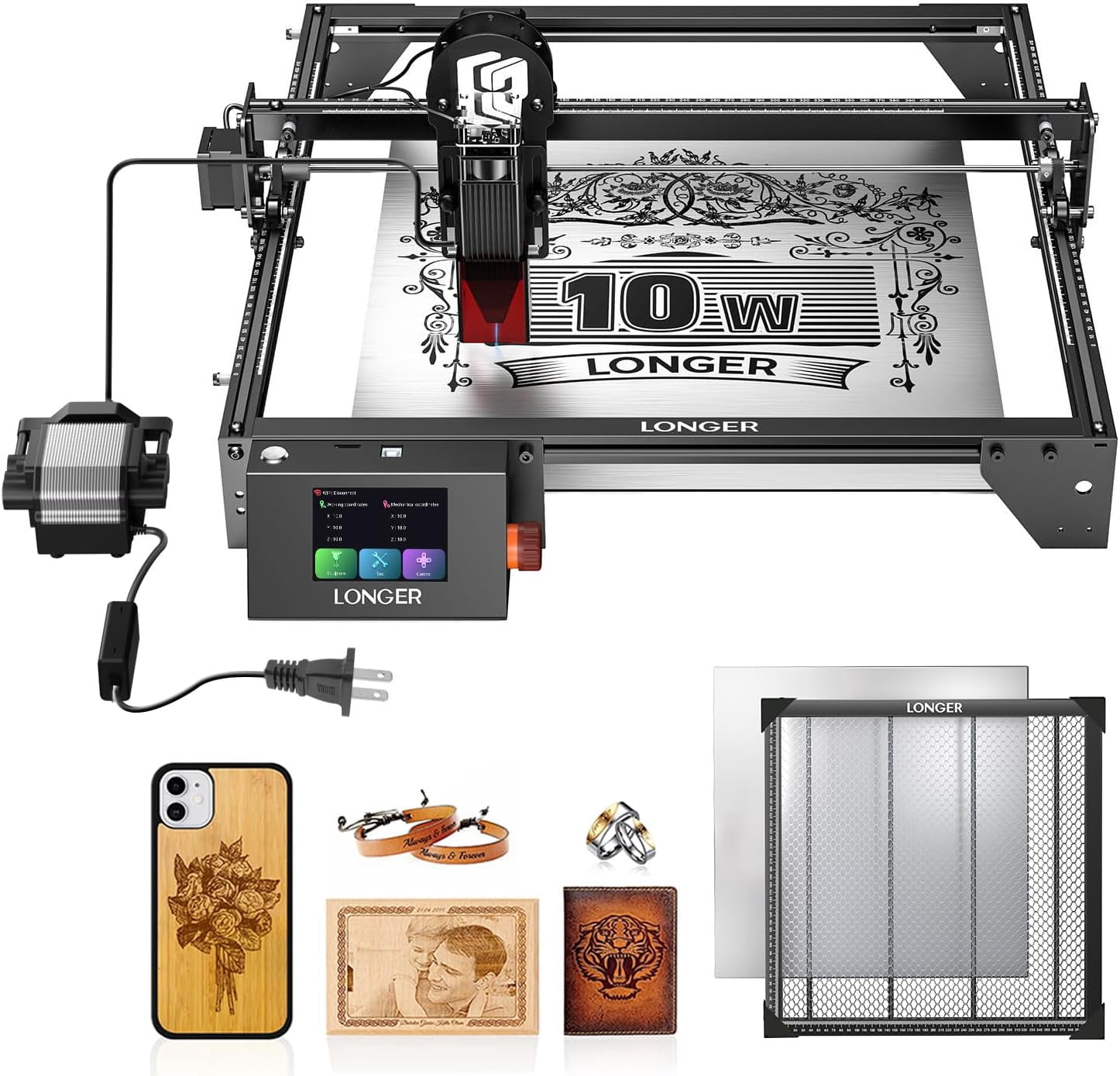 Longer Laser RAY5 10W Laser Engraver with Air pump and 17.3"x 17.3"Honeycomb Working Table, DIY Laser Engraver for Wood and Metal, Paper, Acrylic, Glass, Leather