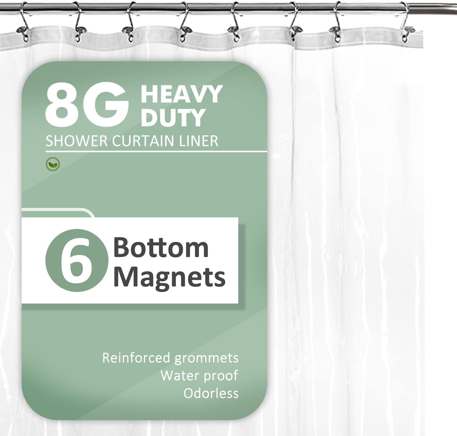 Longer Shower Curtain/Liner with 75 inches Height - 6 Magnets on Bottom ...