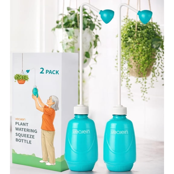 Longest Spout Plant Watering Squeeze Bottle [16,2", Pack of 2], Watering Can for Hanging Plants, Original Extended Design for Hard-to-Reach Plants Indoor & Outdoor Watering, 15 oz (Teal)