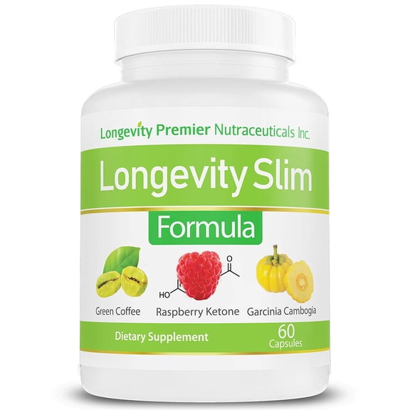 Longevity Slim Formula - Green Coffee Bean Extract + Raspberry Ketone + Garcinia cambogia + Green Tea Extract - Complete Natural Metabolism Booster (1 Month Supply)