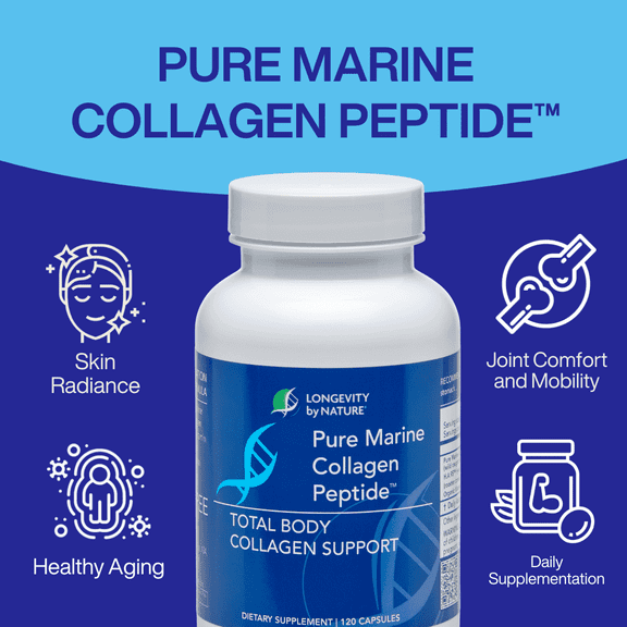 Longevity by Nature, Pure Marine Collagen Peptides Type I & III, 120 Capsules