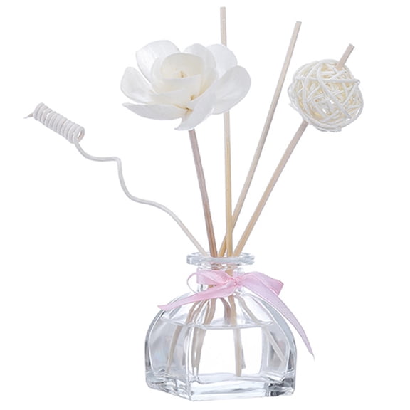 Longfine Reed Diffuser, Natural Rattan Sticks Glass Bottle Aromatherapy Oil Set, Mongolian Yurt Design, Camellia & Ocean Heart Scent, 55ml