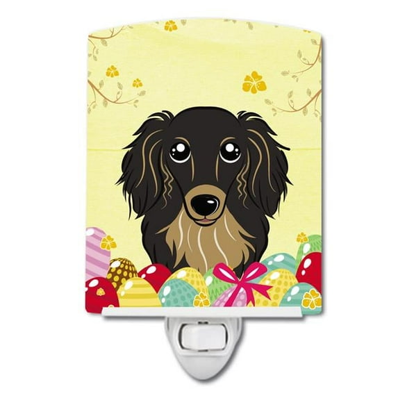 Longhair Black & Tan Dachshund Easter Egg Hunt Ceramic Night Light