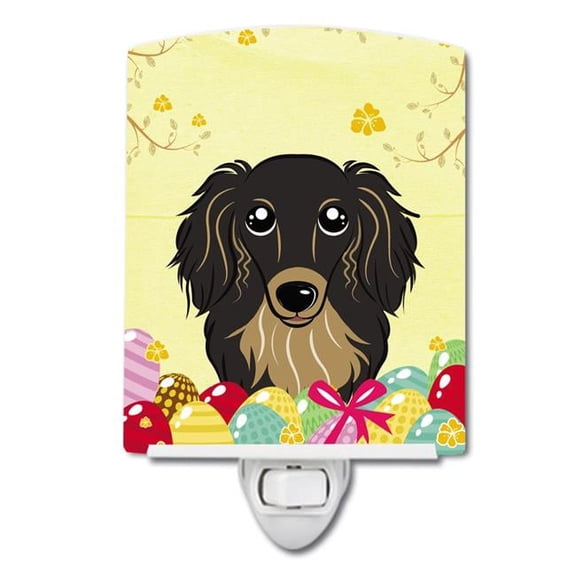 Longhair Black and Tan Dachshund Easter Egg Hunt Ceramic Night Light