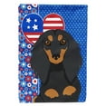 thumbnail image 1 of Longhair Black and Tan Dachshund USA American Flag Canvas House Size, 1 of 5