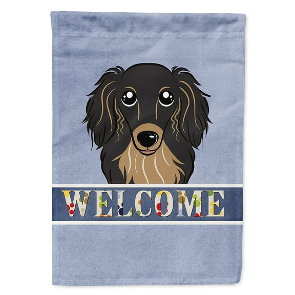 Longhair Black and Tan Dachshund Welcome Flag Canvas House Size