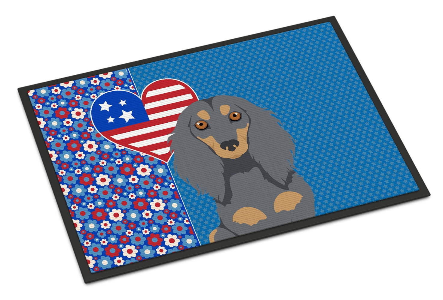 Longhair Blue and Tan Dachshund Indoor or Outdoor Mat 24x36 36 in x 24 in