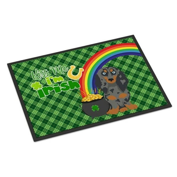 Longhair Blue and Tan Dapple Dachshund St. Patrick's Day Indoor or Outdoor Mat 24x36 36 in x 24 in