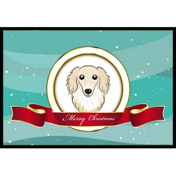 Longhair Creme Dachshund Merry Christmas Indoor & Outdoor Mat- 18 x 27 in.