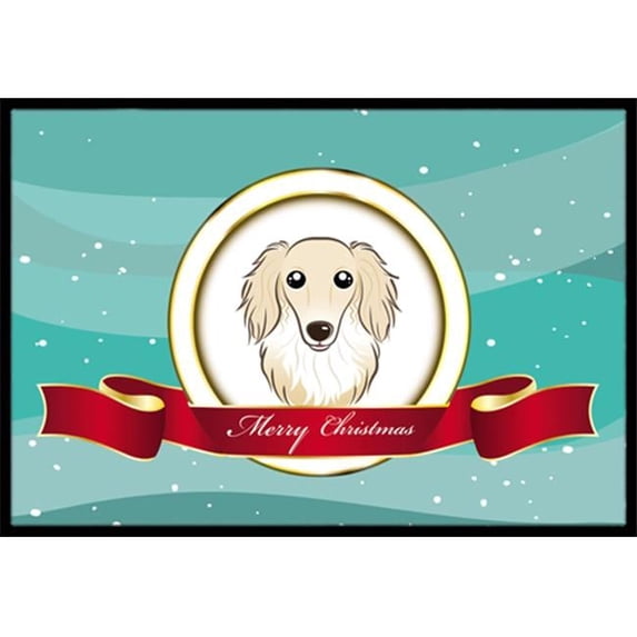 Longhair Creme Dachshund Merry Christmas Indoor & Outdoor Mat- 24 x 36 in.