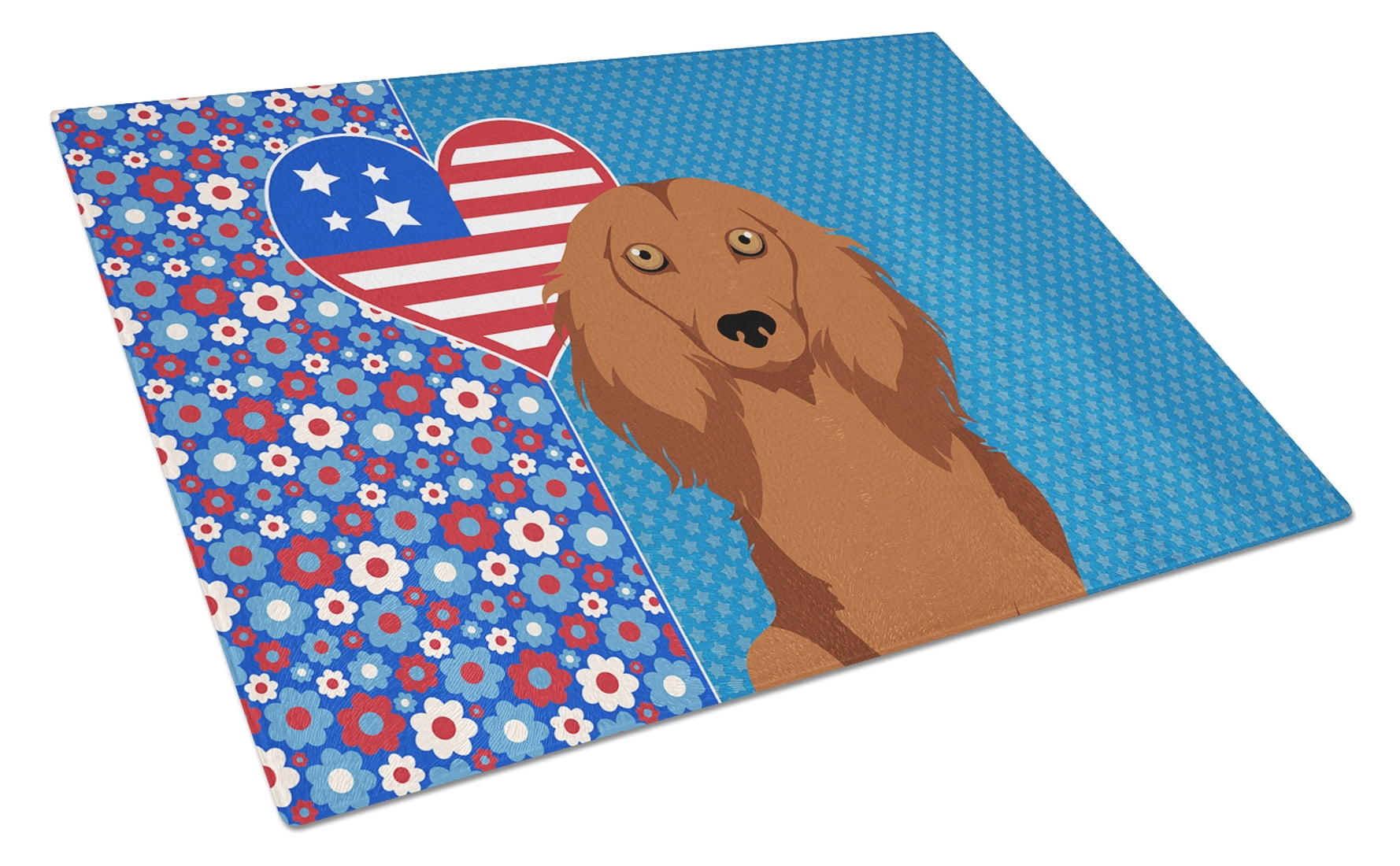 Longhair Red Dachshund Glass Cutting Board Large 12 in x 15 in