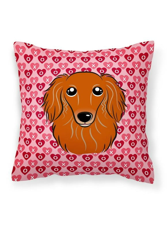 Longhair Red Dachshund Hearts Fabric Decorative Pillow