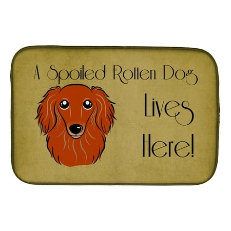 Longhair Red Dachshund Spoiled Dog Lives Here Dish Drying Mat