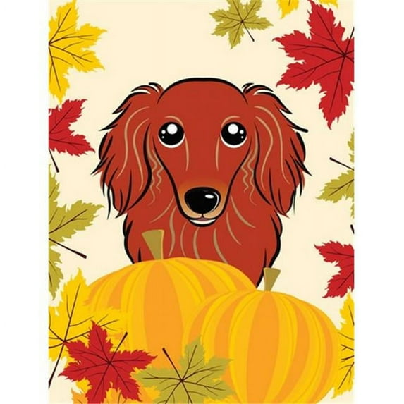 Longhair Red Dachshund Thanksgiving Flag Garden