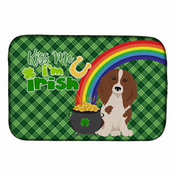 Longhair Red Pedbald Dachshund St. Patricks Day Dish Drying Mat