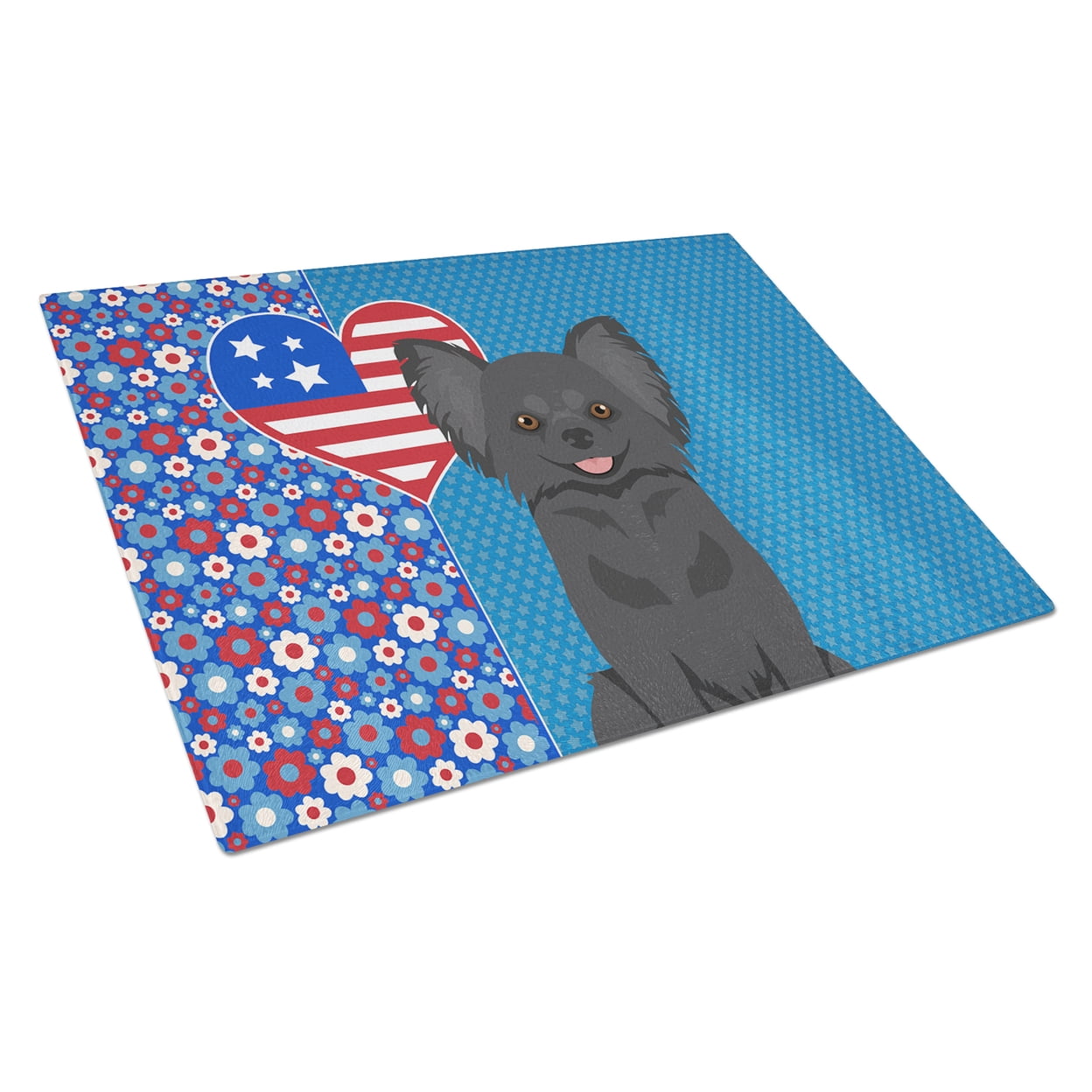 Longhaired Black Chihuahua Glass Cutting Board Large 12 in x 15 in