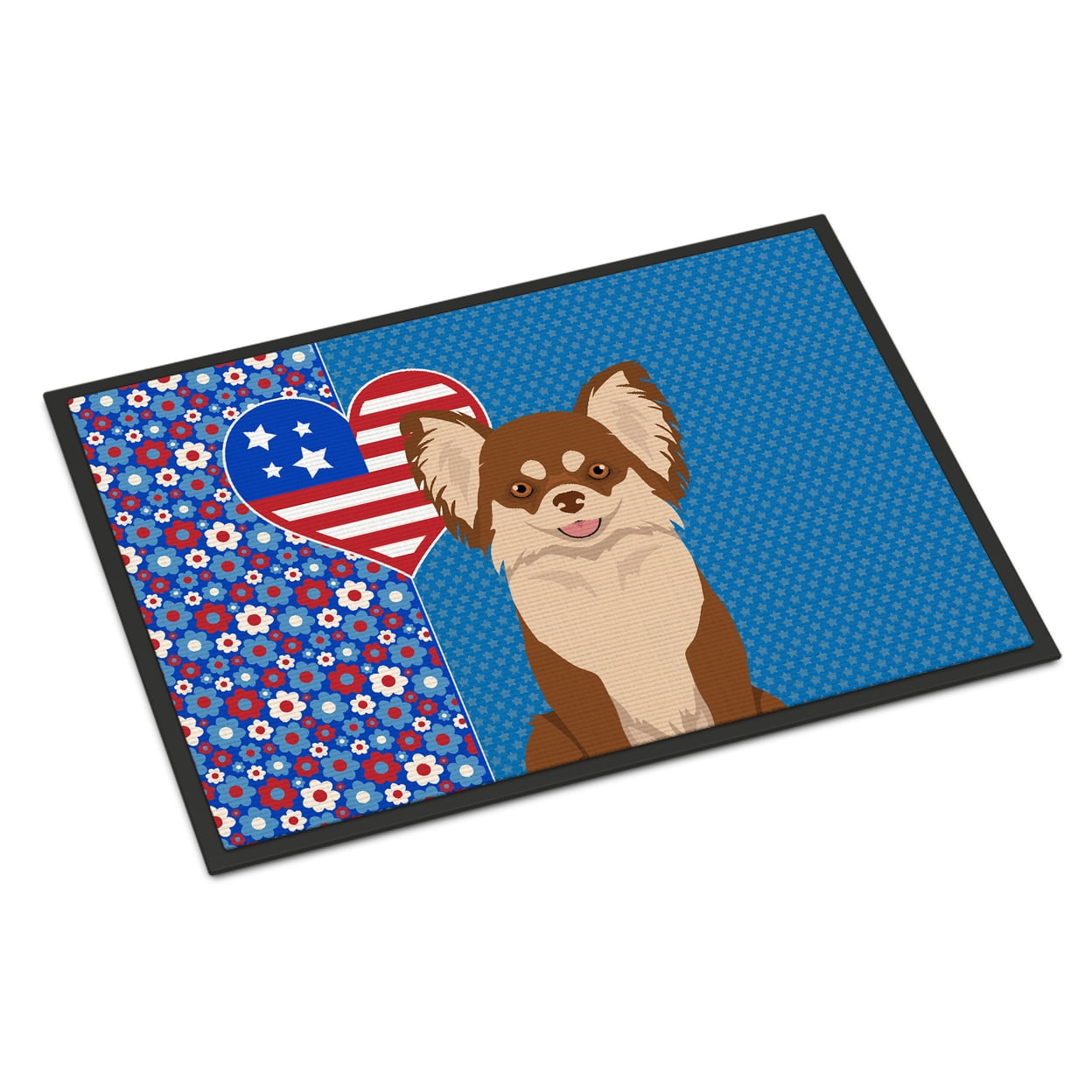 Longhaired Chocolate and White Chihuahua Indoor or Outdoor Mat 24x36 36 in x 24 in