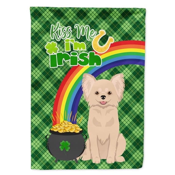 Longhaired Cream Chihuahua St. Patricks Day Flag Garden Size