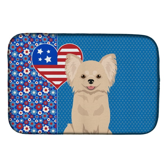 Longhaired Cream Chihuahua USA American Dish Drying Mat 14 in x 21 in