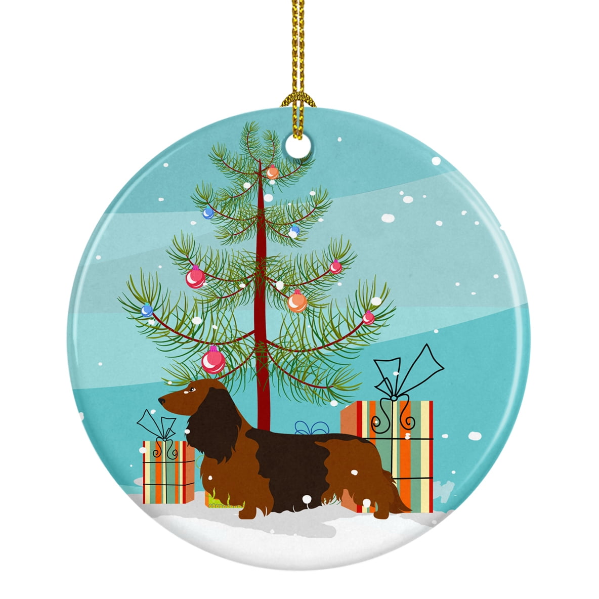 Longhaired Dachshund Christmas Ceramic Ornament
