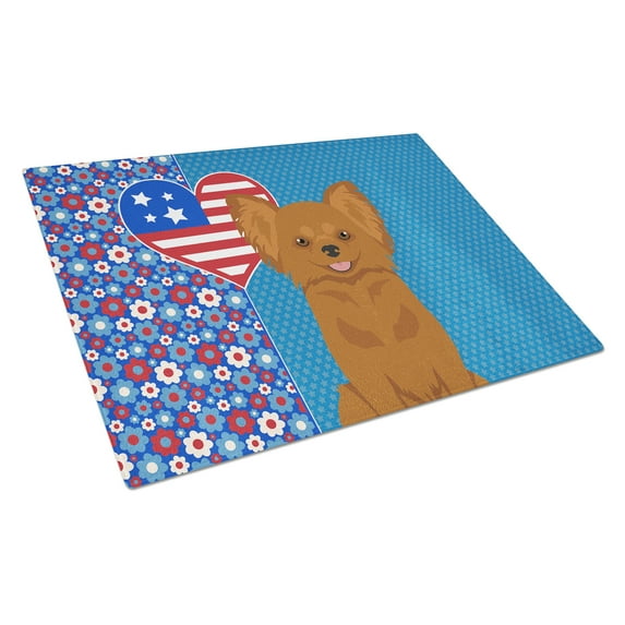 Longhaired Red Chihuahua Glass Cutting Board Large 12 in x 15 in