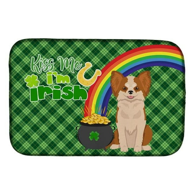 Longhaired Red and White Chihuahua St. Patricks Day Dish Drying Mat
