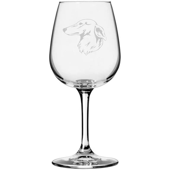 Longhaired Whippet Dog Themed Etched 12.75oz Libbey Wine Glass