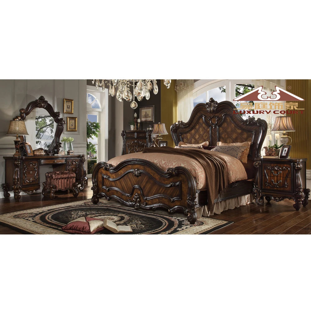 Longhao Furniture Hot selling Antique Wood Bedroom Set, European Style