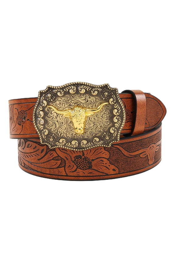 Longhorn Bull Belt Buckle Belt Cowboy Belts For Men Western With Big Buckle Jeans Belt Vintage Western Belt Leather Belt