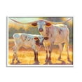 thumbnail image 1 of Longhorn & Calf Standing Farm Field Animals & Insects Painting White Framed Art Print Wall Art, 1 of 7