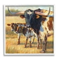 thumbnail image 1 of Longhorn Cattle Family Grassland Animals & Insects Painting White Framed Art Print Wall Art, 1 of 7