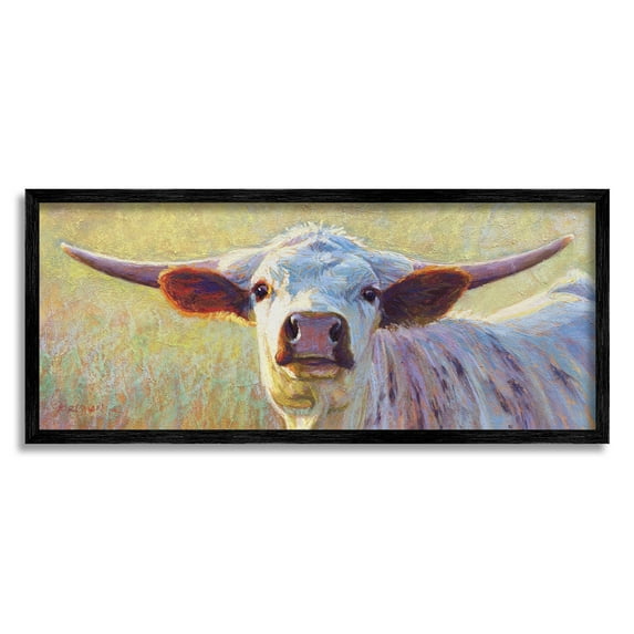 Longhorn Cattle Portrait Painting Animals & Insects Painting Black Framed Art Print Wall Art
