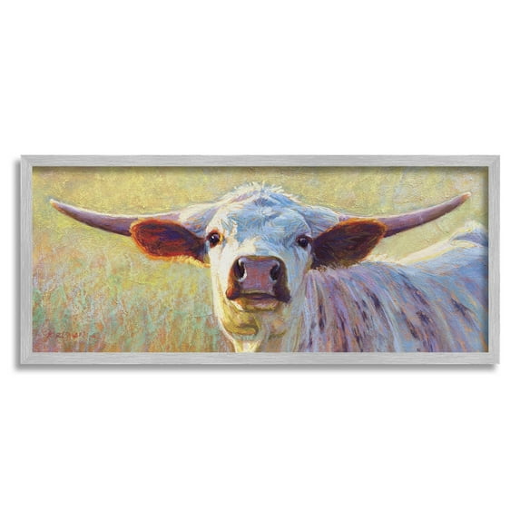 Longhorn Cattle Portrait Painting Animals & Insects Painting Gray Framed Art Print Wall Art