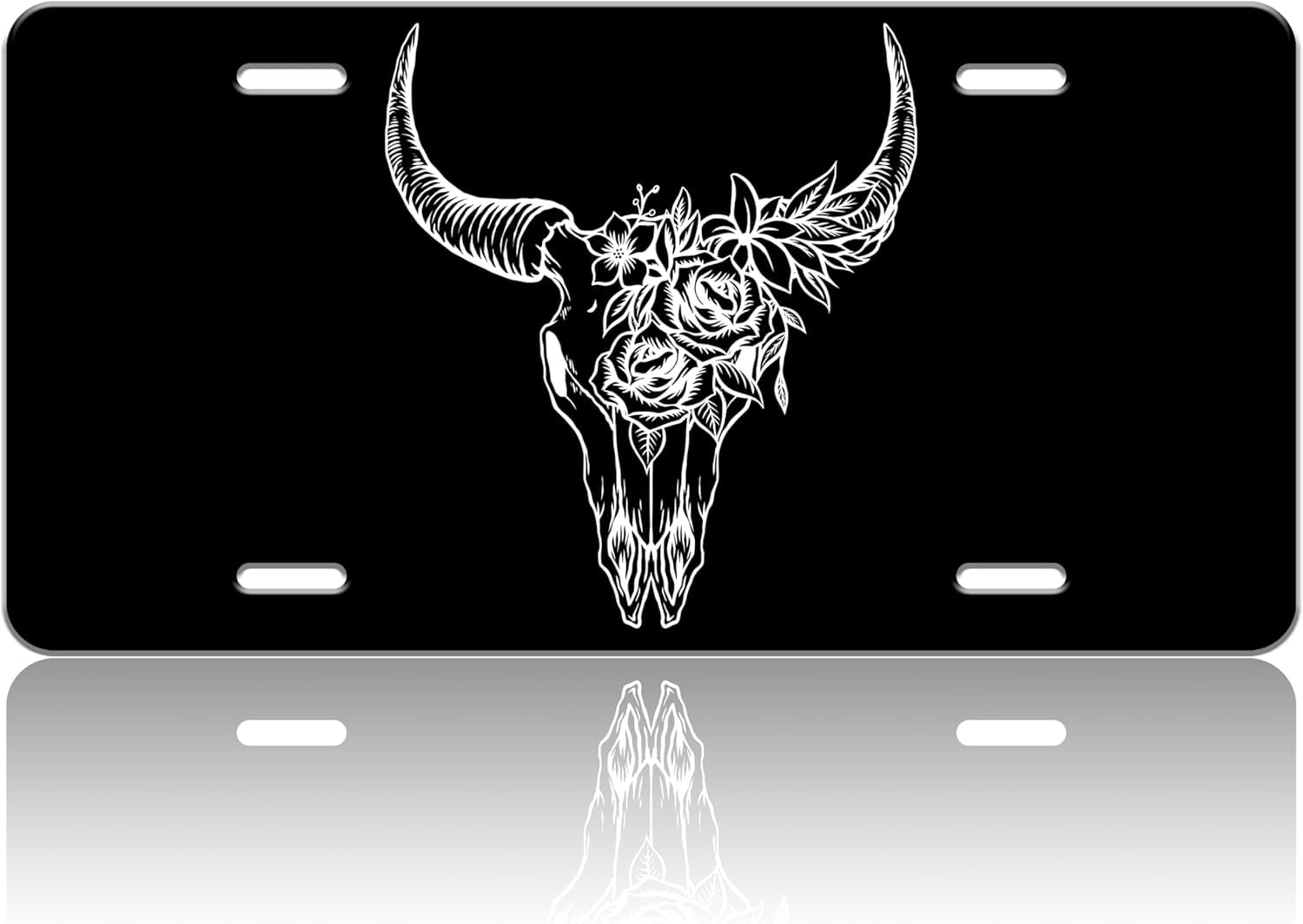 Native American Skull Design License Plate Cover - 6"x12" Aluminum Metal Vanity Plate For Car Or Wall Decor