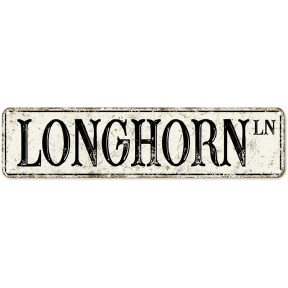 Longhorn Metal Sign Rustic Farmhouse Metal Wall Art Farmhouse Style Decor Customized Street Sign 4"x16" Fade Resistant Vintage Decoration Sign for Country Home Kitchen Restaurant