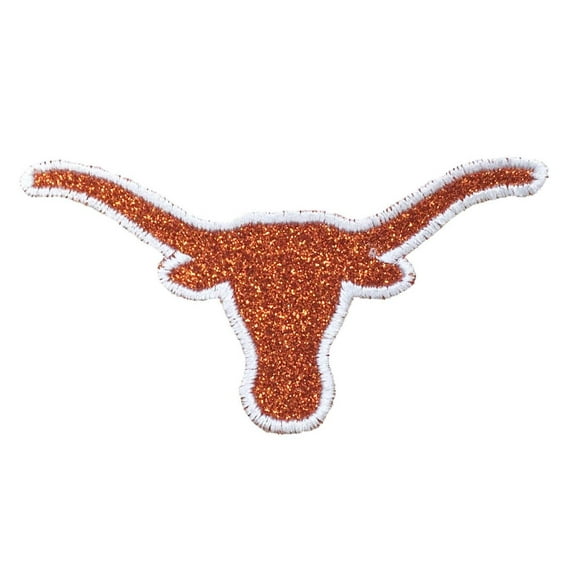 Longhorn Skull - Steer Head - Orange Glitter/White Outline - Iron on Applique/Embroidered Patch