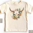 thumbnail image 1 of Longhorn Skull Toddler Shirt, Retro Western Baby Tee, Cute Southwest Kids T-Shirt, Cowboy Theme Baby Shower Gift TODDLER SHORT SLEEVE TEE BELLA CANVAS 3001T, 1 of 3