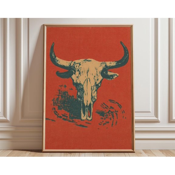 Longhorn Skull Wall Art Print, Unframed Paper Poster 8x10in