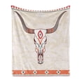 thumbnail image 1 of Longhorn Soft Flannel Fleece Throw Blanket, Essential Bull Skull Illustration Print with Themed Ornaments, Cozy Plush for Indoor and Outdoor Use, 60" x 80", Cream Multicolor, by Ambesonne, 1 of 6