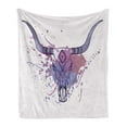 thumbnail image 1 of Longhorn Soft Flannel Fleece Throw Blanket, Graphic of Bull Skull with Paint Splashes in Purple Tones, Cozy Plush for Indoor and Outdoor Use, 60" x 80", Eggshell and Multicolor, by Ambesonne, 1 of 5