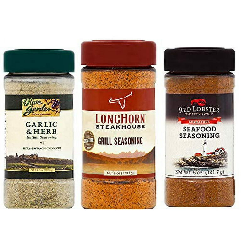 Longhorn Steakhouse Grill Seasoning, Red Lobster Signature Seafood  Seasoning, Olive Garden Garlic & Herb Italian Seasoning Bundle of 3 Spice  Mixes