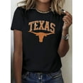 thumbnail image 1 of Longhorn TEXAS Casual Crew Neck T-Shirt For Women's, Comfortable Fit Graphic Tees, Suitable For All Seasons, Daily Wear Clothes, School Wear, Street Wear Tops, 1 of 6